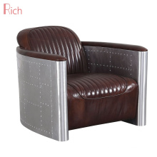 Industrial Style Foshan Factory Home  Leather Couch Wooden Frame Aviator Furniture aluminum sofa aviator